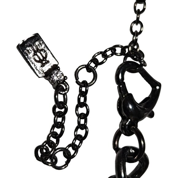 Edgy Black Silver Tone Chain Rhinestone Fringe Statement Bib Necklace Art Deco - Picture 5 of 8